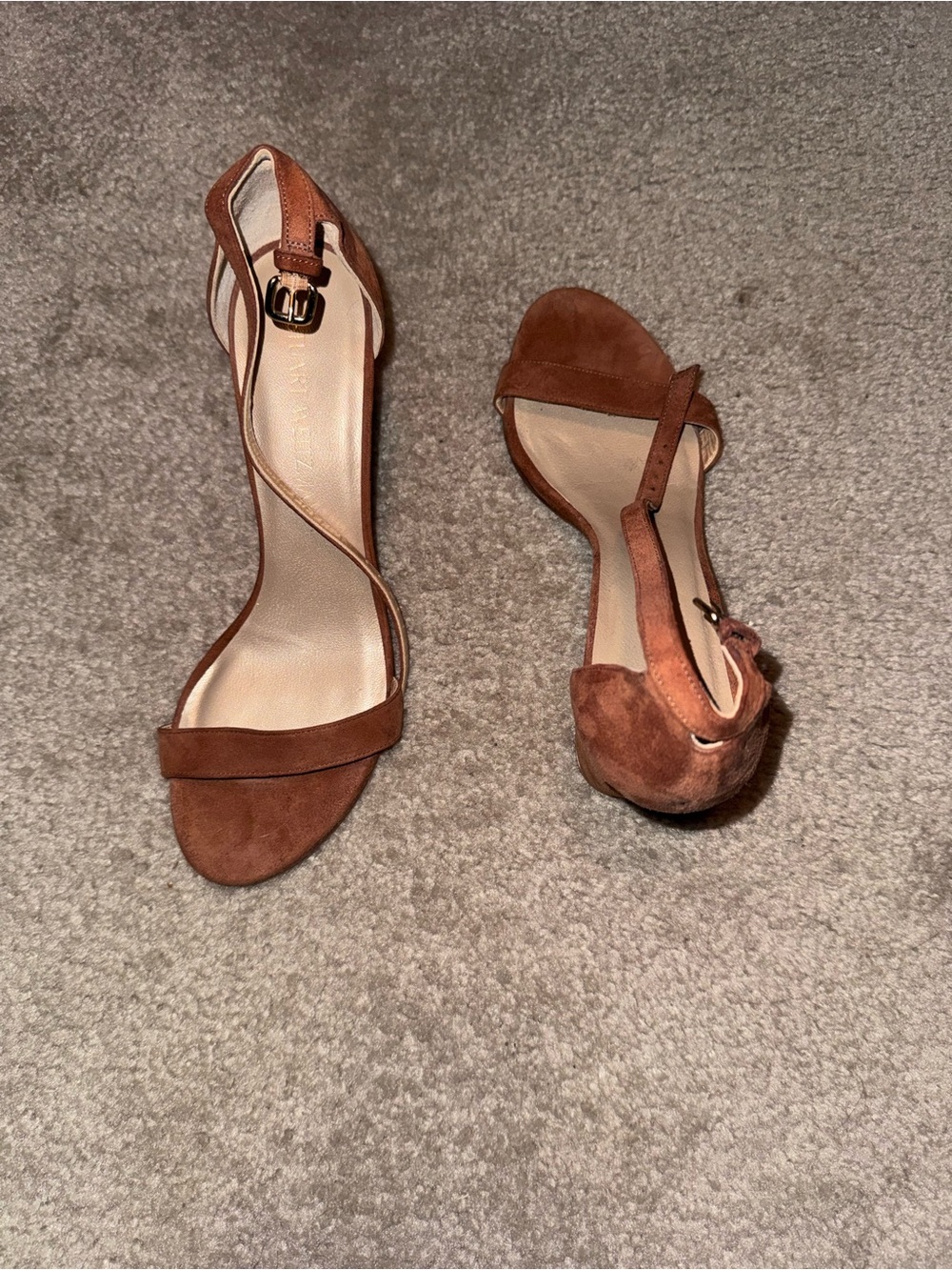 Stuart Weitzman Vintage Women’s Brown Suede Open-Toe Ankle Strap Heels